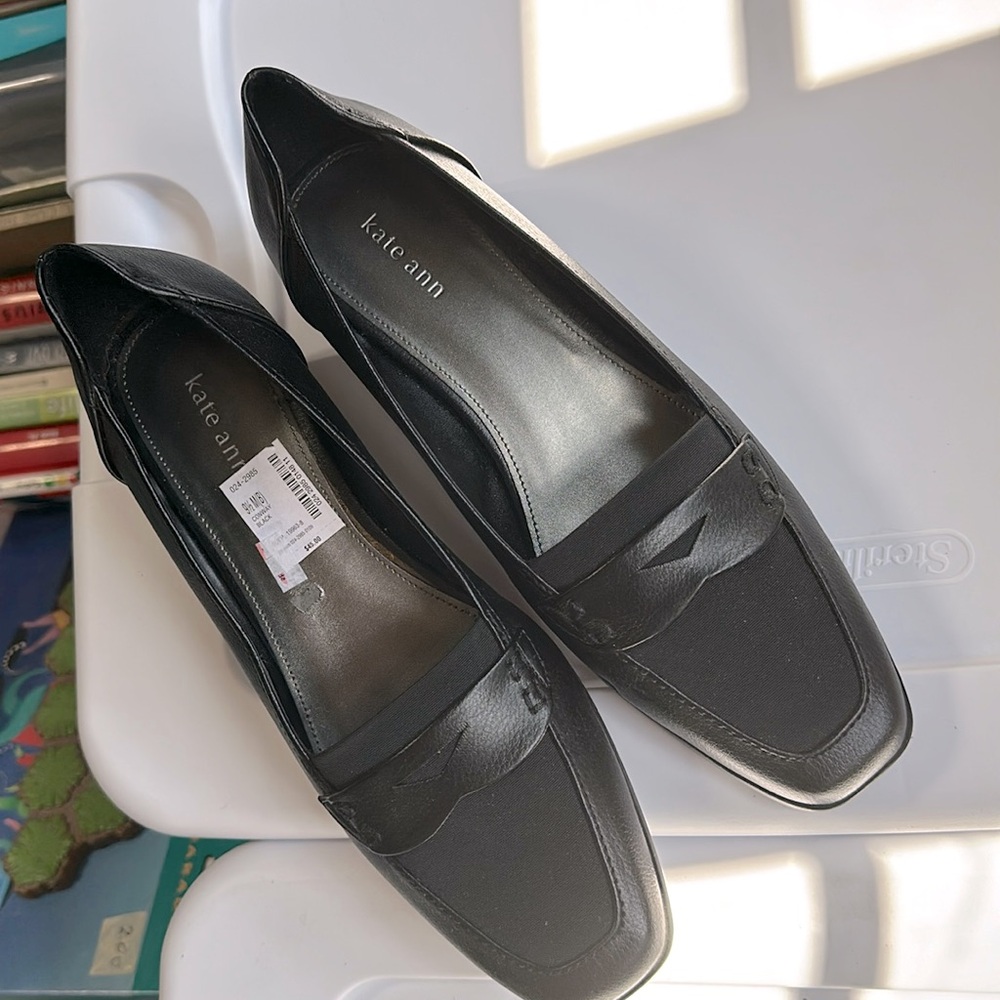 Kate Ann Black Low Heeled Wedge Loafers